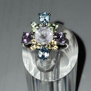 .925 Sterling Silver Rose Quartz/Amethyst/Citrine/Peridot/Topaz Ring Sz 7 $595